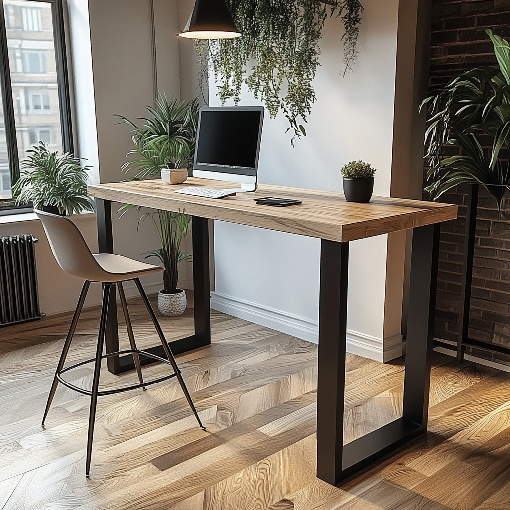 Workspaces High Table Oak Standing Workstation | High Meeting Table – Distinctive Interior