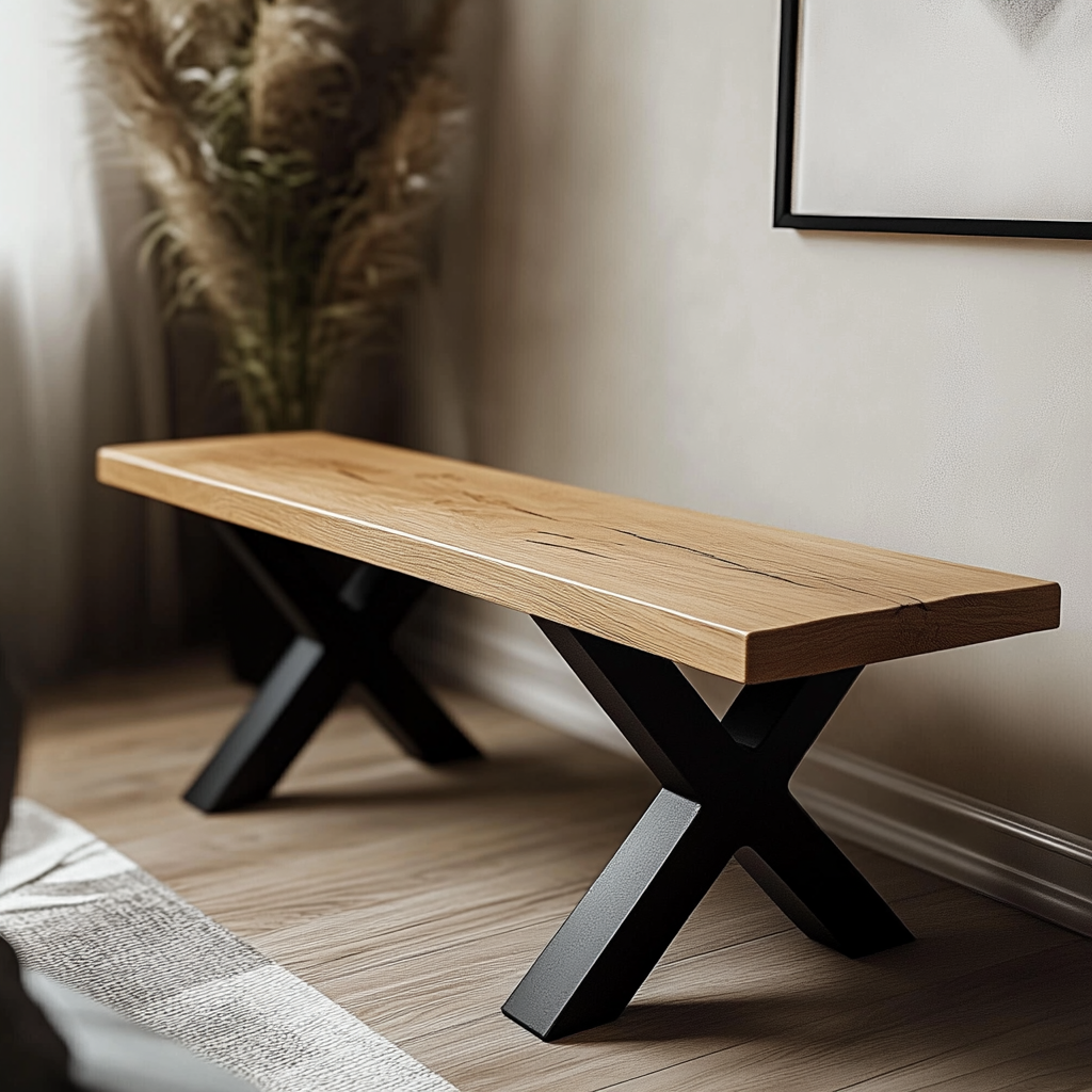 Solid Oak Bench (Steel Legs)