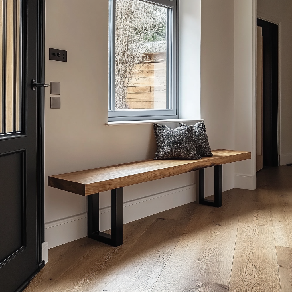 Solid Oak Bench (Steel Legs)