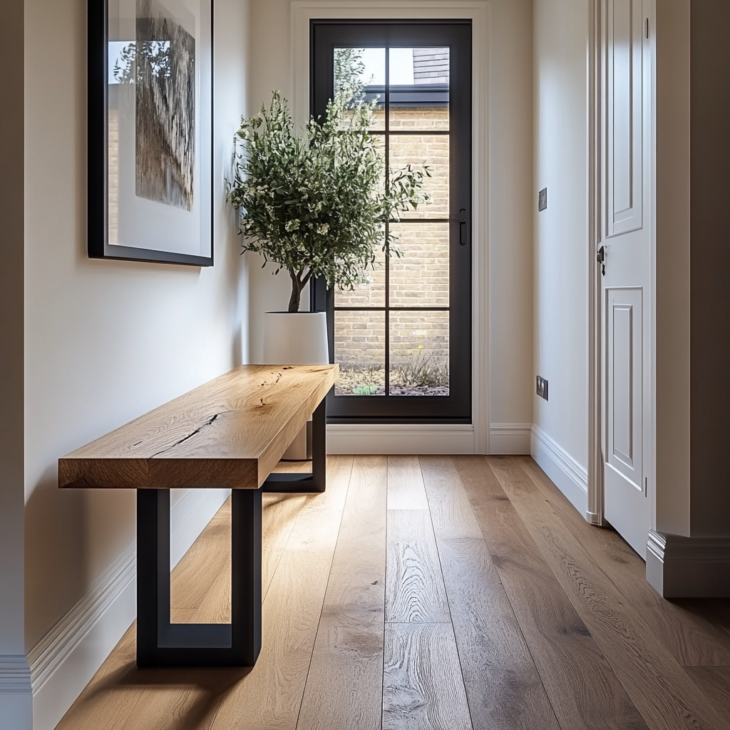 Solid Oak Bench (Steel Legs)