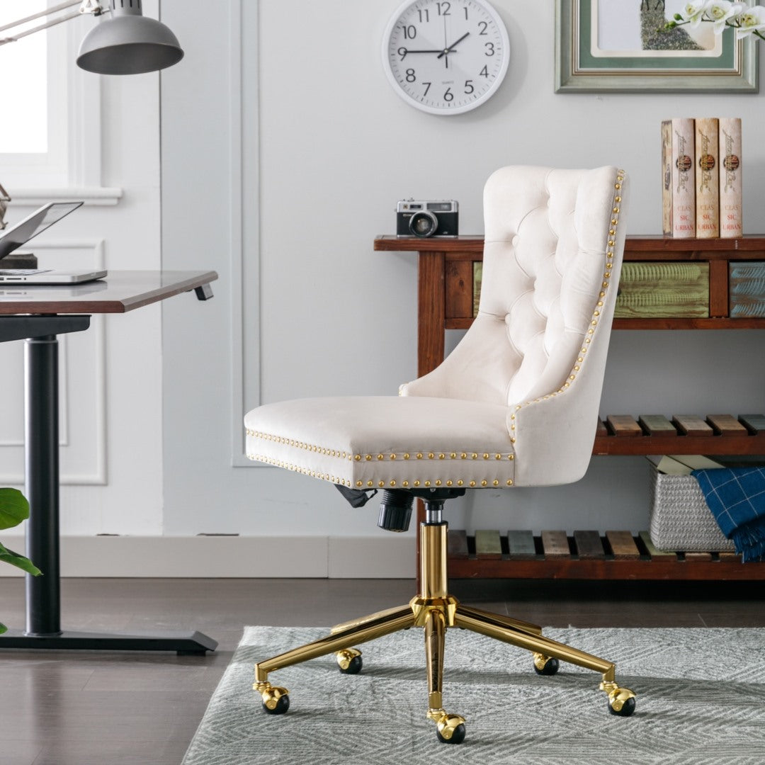 Deluxe Velvet Home Office Chair (Beige)